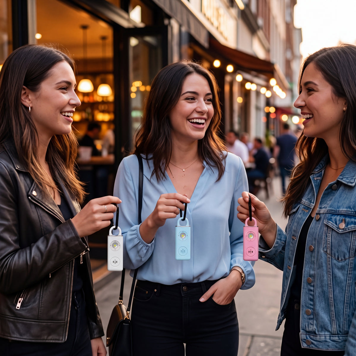 Friends carrying personal alarms while out together